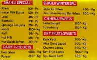 Shahji Milk menu 1