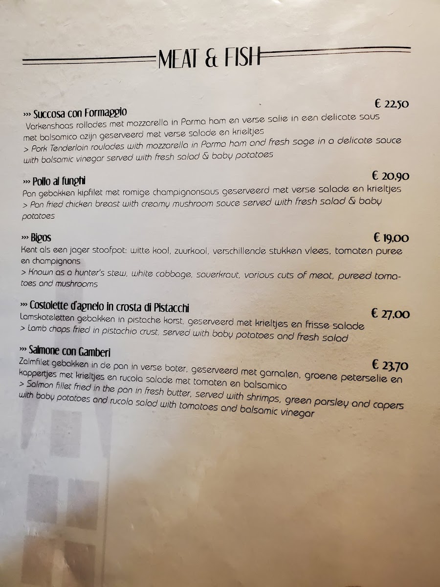 Meat & Fish options from GF menu