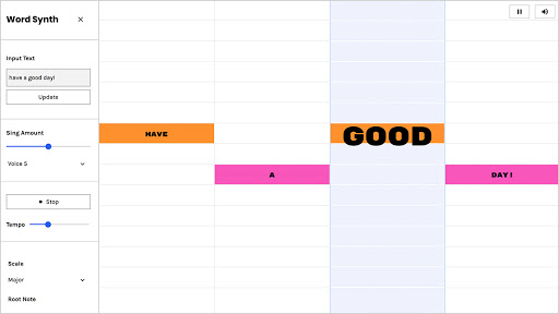 The words "have a good day" in a grid with each word at a different height and color.