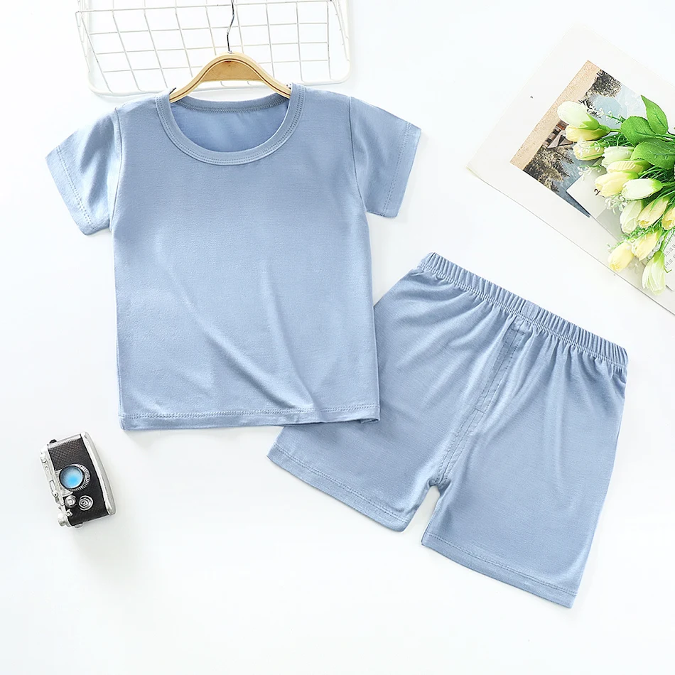 Modal Kinder Korte Mouwen Set Jongens en Meisjes Tweedelige Babykleding Zomerse Ademende en Zachte Set