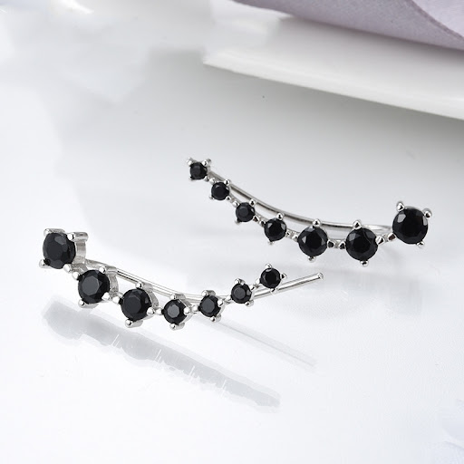 Title 1, Super Shiny Black Zircon Long Round Earrings, o...