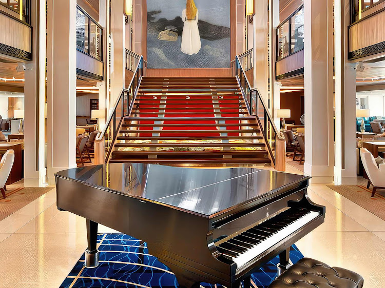 The pretty atrium on Viking Saturn spans three decks. 