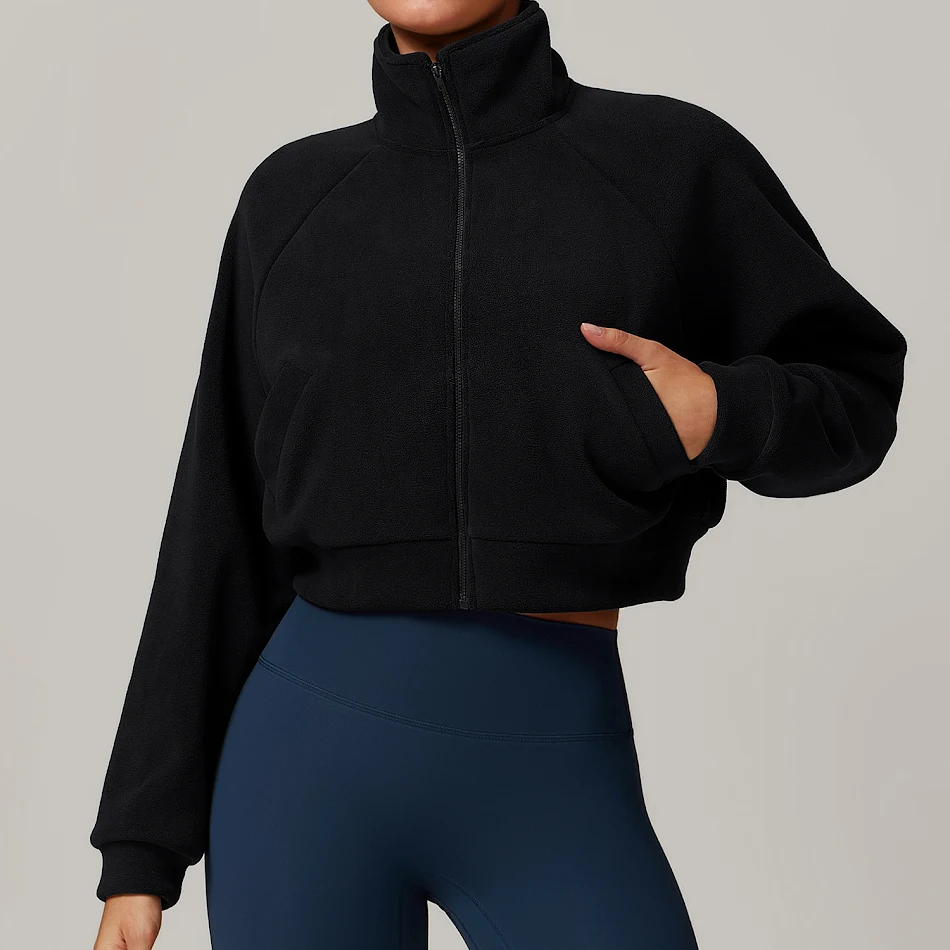 Manteau chaud de vêtements de yoga à col montant pour femmes