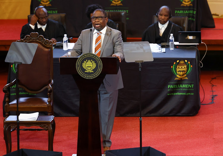 Finance minister Enoch Godongwana speaks during his medium-term budget policy statement in Cape Town on Wednesday. Picture: REUTERS/ESA ALEXANDER