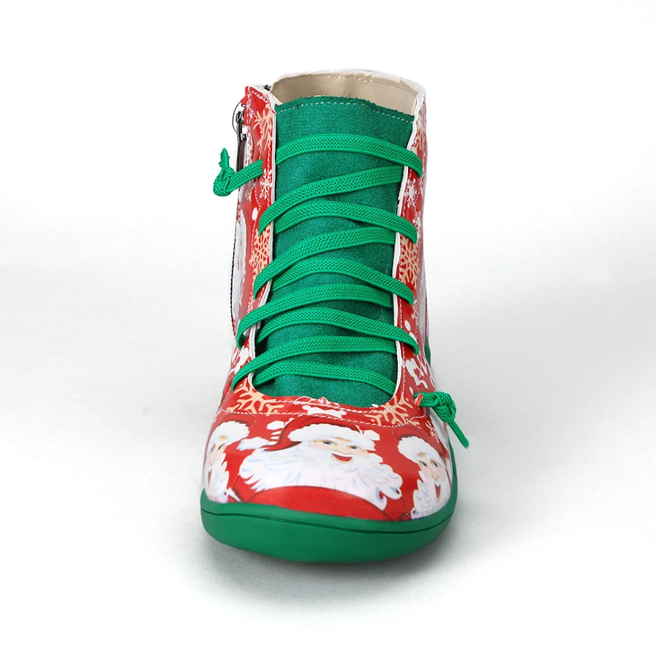 Botines Planos Casuales de Navidad para Mujer, cómodos y elegantes. Ideales para un look festivo y casual, perfectos para usar en invierno.