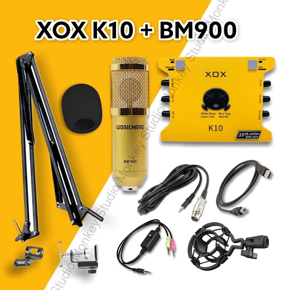 Micro Thu Âm Mic Livestream Trọn Bộ Soundcard Xox K10 2020 & Mic Bm900 Bh 1 Năm Thu Âm Điện Thoại Máy Tính