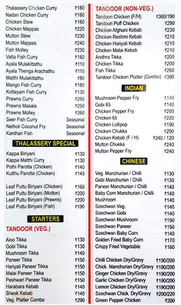 Thalasherry Resturant Kammanahalli menu 