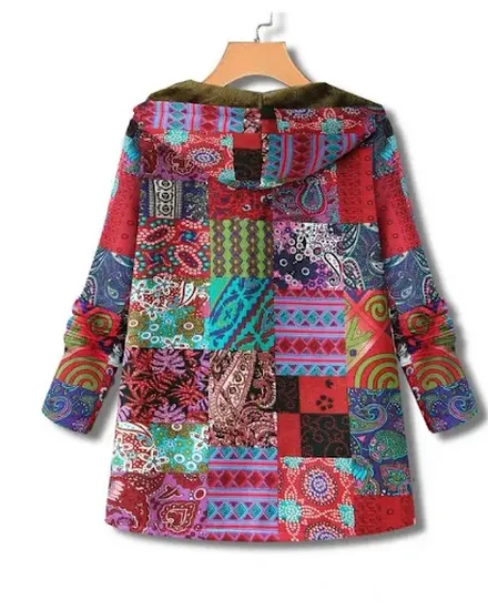 Warm Printing Pocket Thickened Zipper Hooded Coat Coat Co... - 2