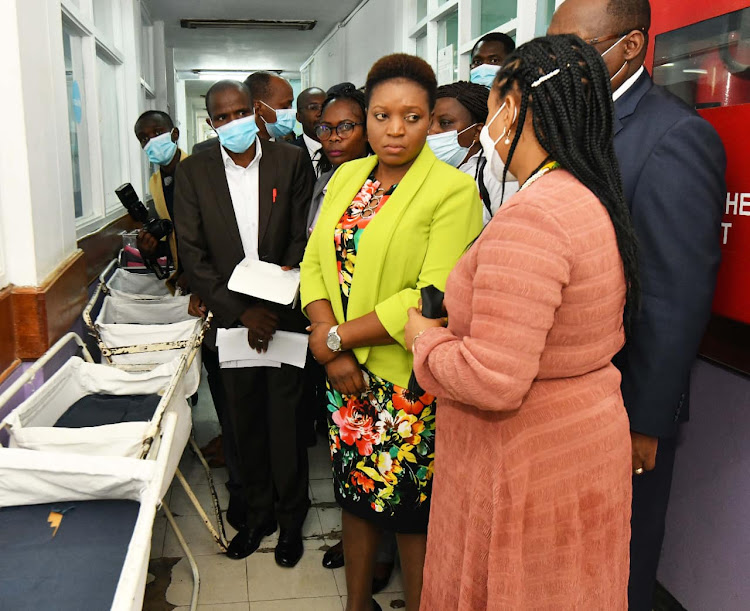 Health CS Susan Wafula tours the newborn unit at Pumwani maternity hospital on November 17, 2022