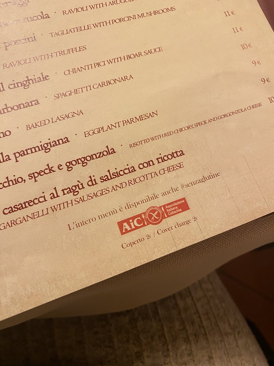 Ristorante Lorenzo de’ Medici gluten-free menu