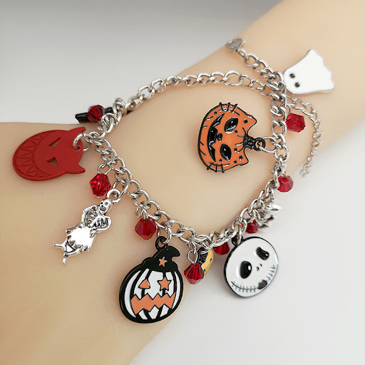 Title 5, Halloween Bracelet Featuring Pumpkin Skull Ghos...