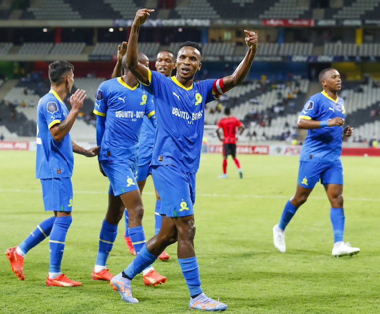 Themba Zwane of Mamelodi Sundowns FC during the DStv Premiership match between TS Galaxy and Mamelodi Sundowns at Mbombela Stadium on January 24, 2023 in Nelspruit.