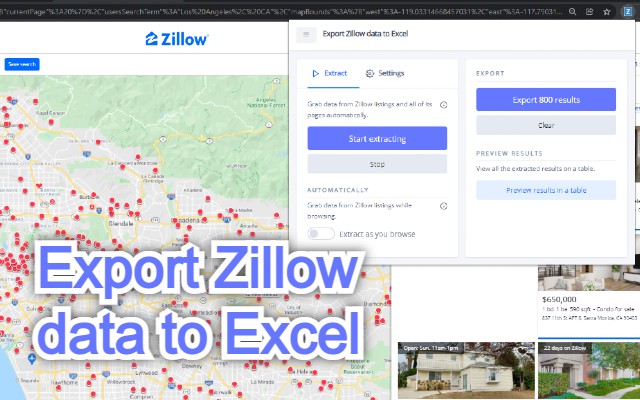 Export Zillow data to Excel chrome extension