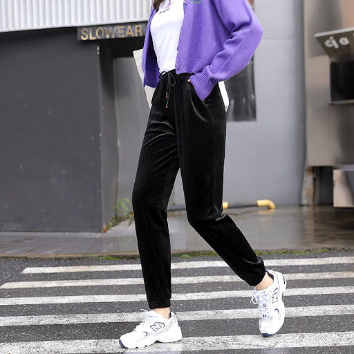 Title 6, Gold velvet casual pants plus cashmere for ulti...