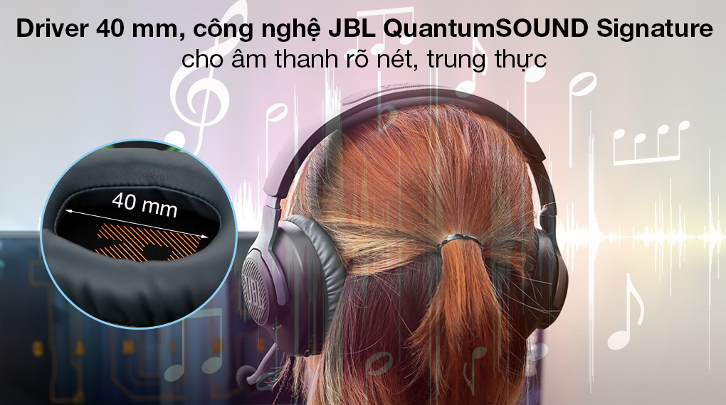 Tai nghe chụp tai Gaming JBL QUANTUM 100 - Trải nghiệm âm thanh chân thật, rõ nét với công nghệ JBL QuantumSOUND Signature, màng loa 40 mm