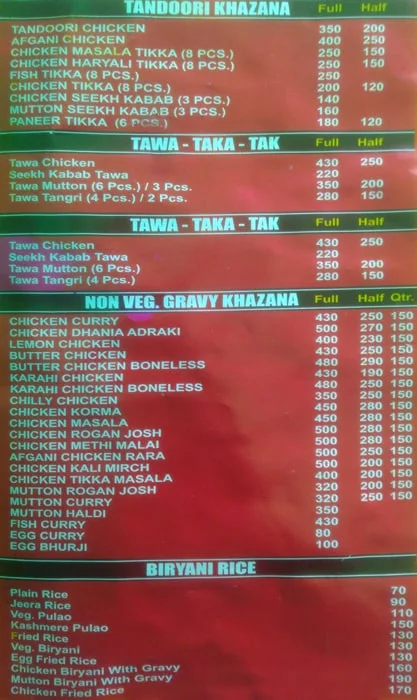 Sadabahar Dhaba menu 