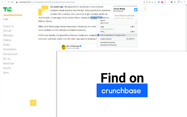 Find on Crunchbase chrome extension