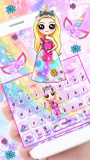 Cute Galaxy Unicorn Girl Keyboard Theme