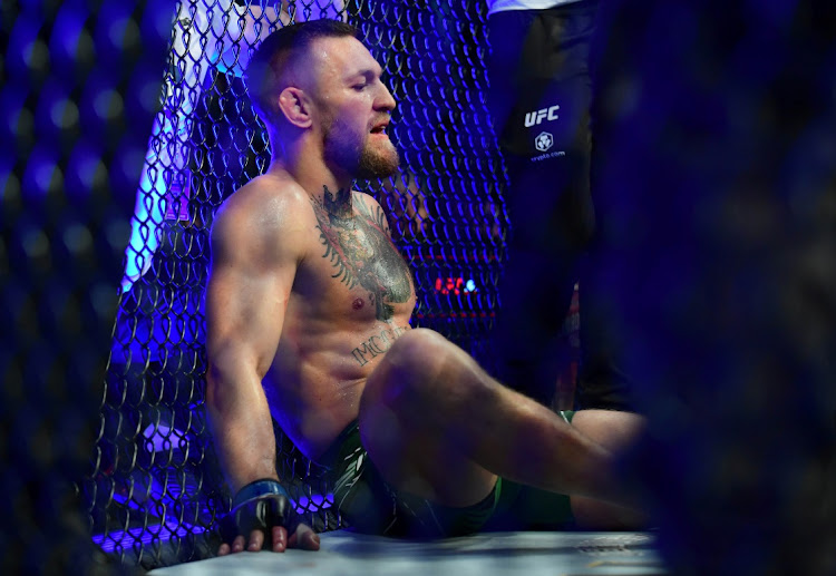 Conor McGregor after breaking his leg against Dustin Poirier during UFC 264 at T-Mobile Arena in Las Vegas on July 10, 2021