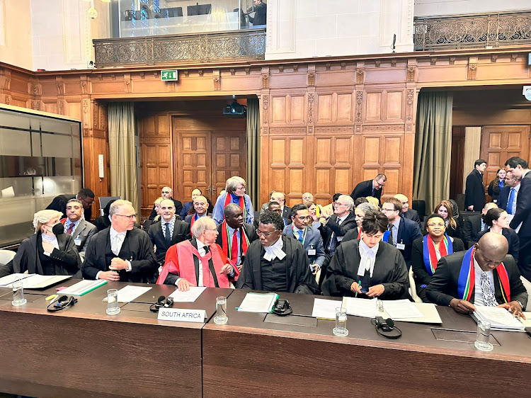 The SA team at the International Court of Justice at the Peace Palace in The Hague on January 11 2024.