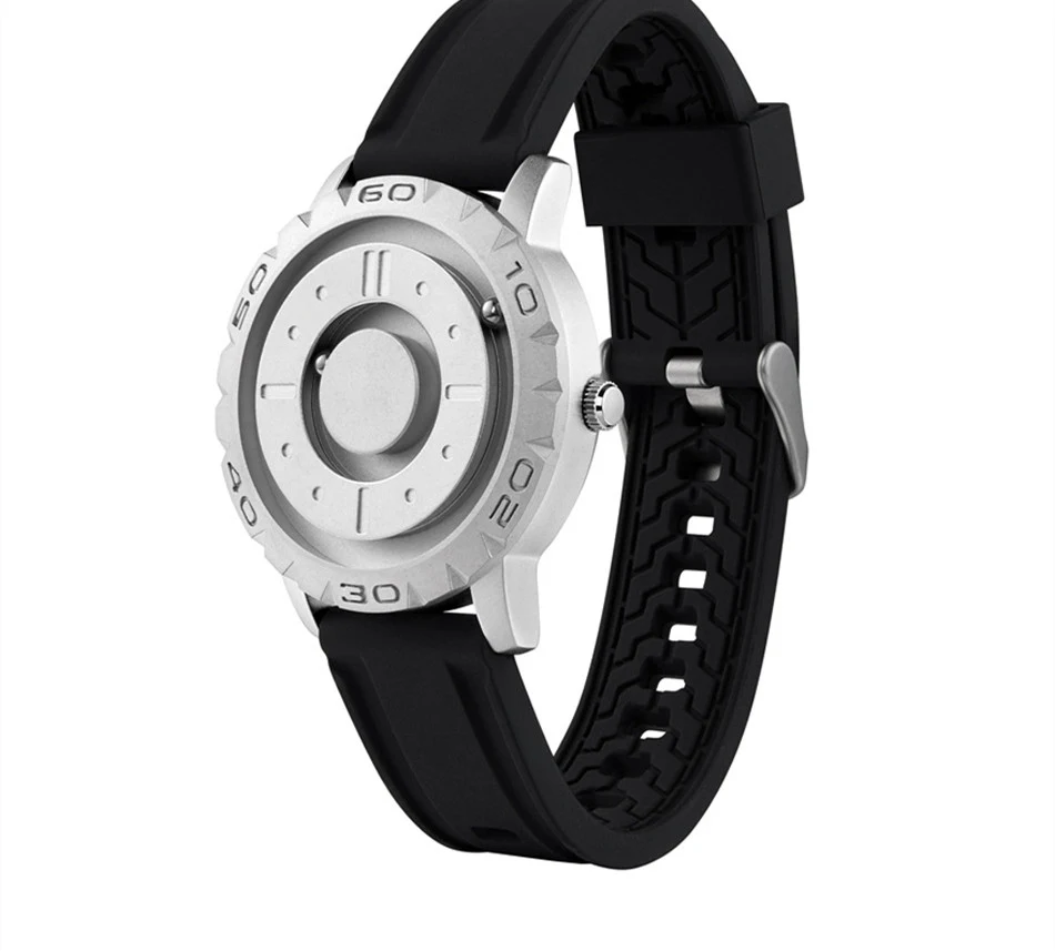 Magnetischer Kugel Herren-Uhr. Kreatives, persönliches Zeitablesen. Innovatives Design für den modernen Mann. Einzigartige Art der Zeitanzeige.
