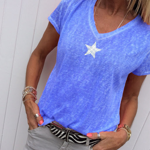 Title 6, V-neck Five-pointed Star Knit Womens Short-sle...