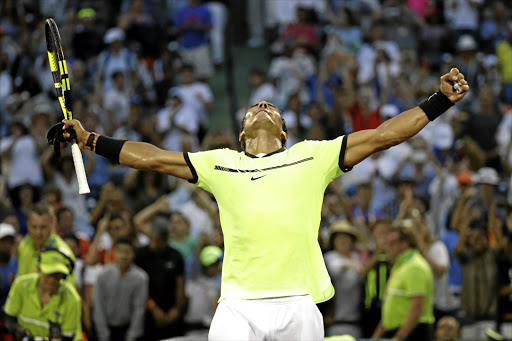 ONE IN A THOUSAND: Spanish left-hander Rafael Nadal celebrates his come-from-behind win against Philipp Kohlschreiber of Germany on day six of the Miami Open at Crandon Park Tennis Centre. Nadal recovered from a first-set bagel to win 0-6, 6-2, 6-3.