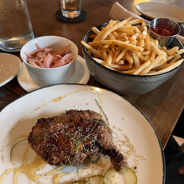 Fried chicken, seasonal pickles, fries