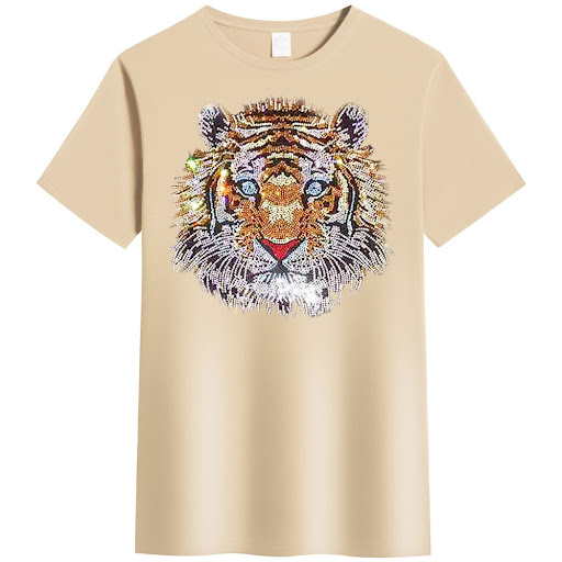 Title 28, Mens Tiger Head Diamond Round Neck Short Sleev...