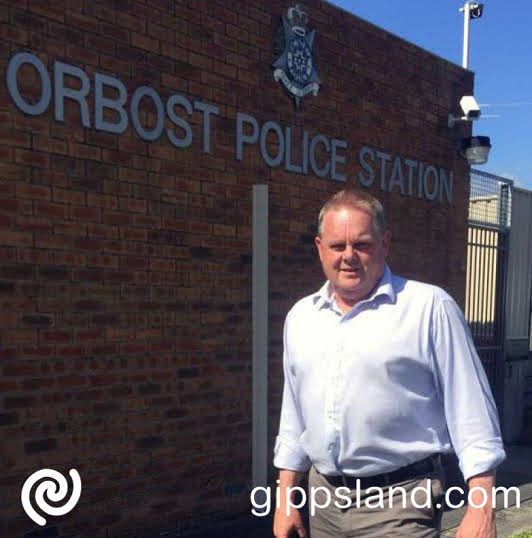 Nationals Member for Gippsland East, Tim Bull at Orbost Police Station, one of the local emergency service precincts he wants to see funded in this year’s state budget