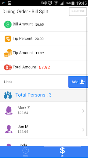 Dining Order Bill Split