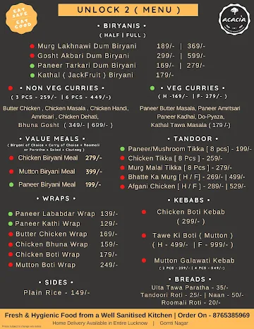 Acacia - Biriyani, Kebabs & Wraps menu 