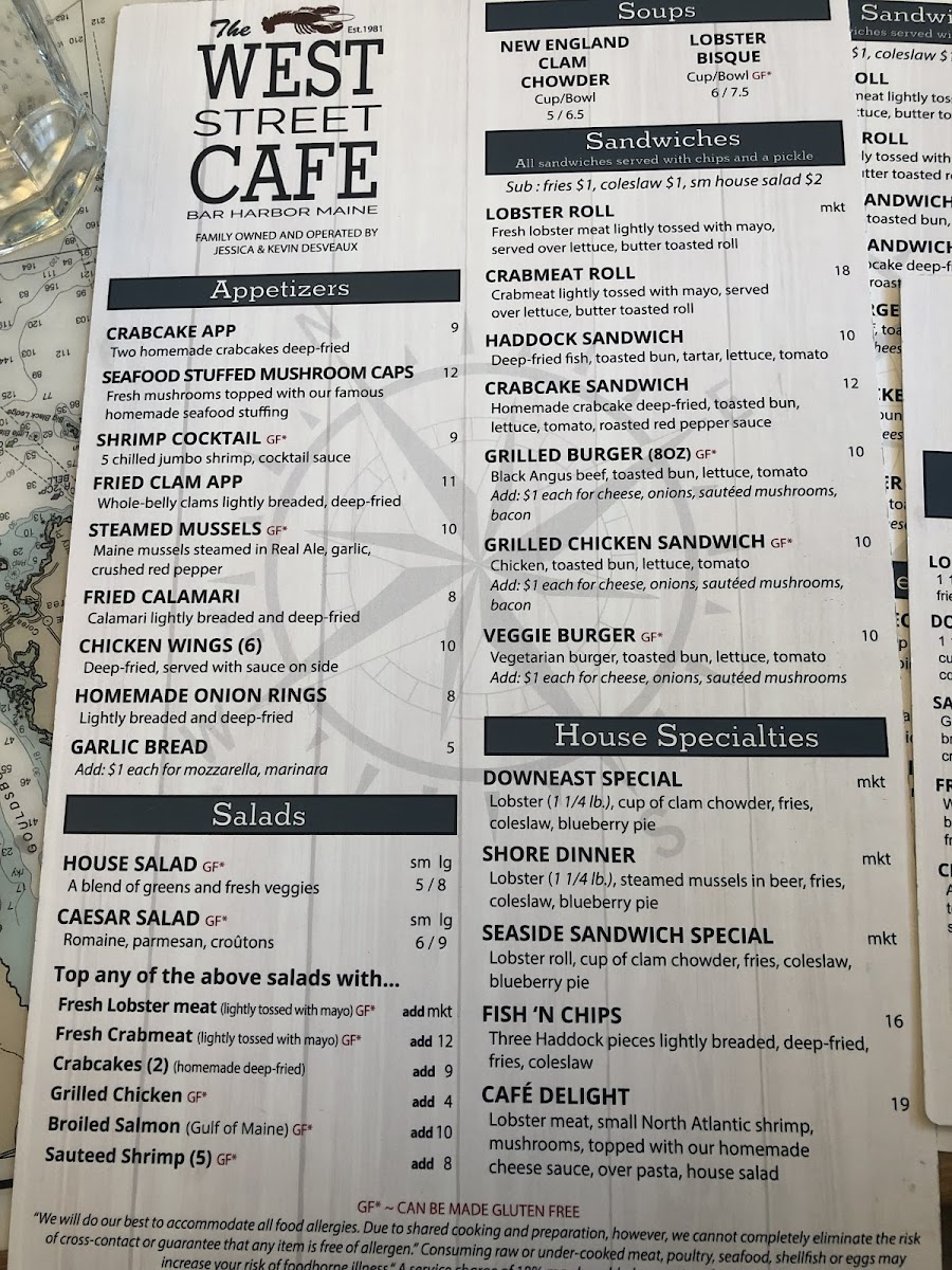 West Street menu