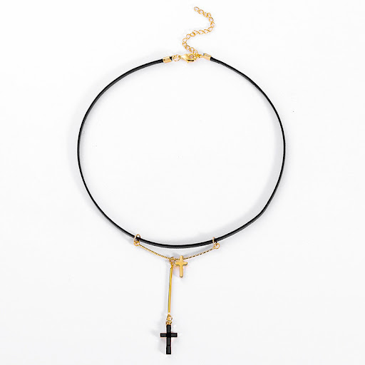 Title 2, Female Cross Leather Necklace