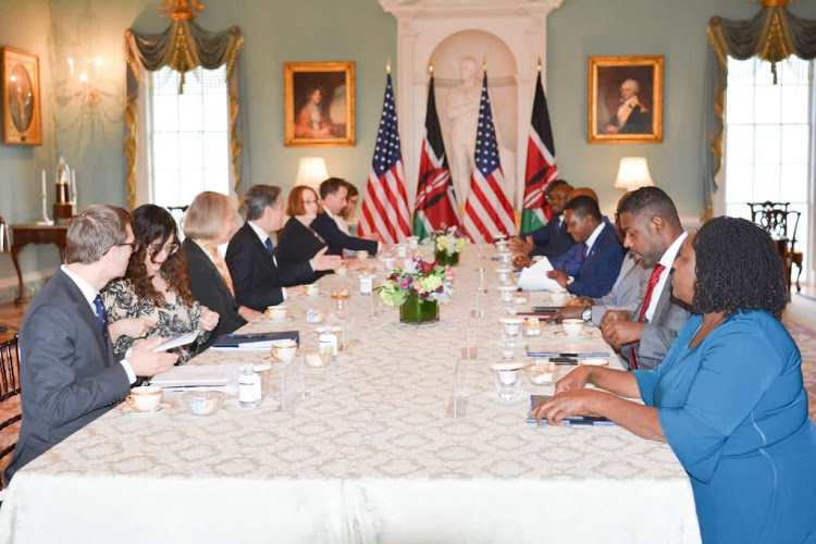 Kenyan and American officials during bilateral talks between Kenya and the US at Washington DC on April 24, 2023.