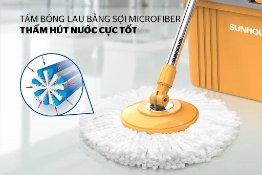 Bông lau nhà Microfiber xoay 360 độ Sunhouse KS-CO350M