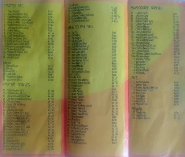 Regale Restaurant menu 