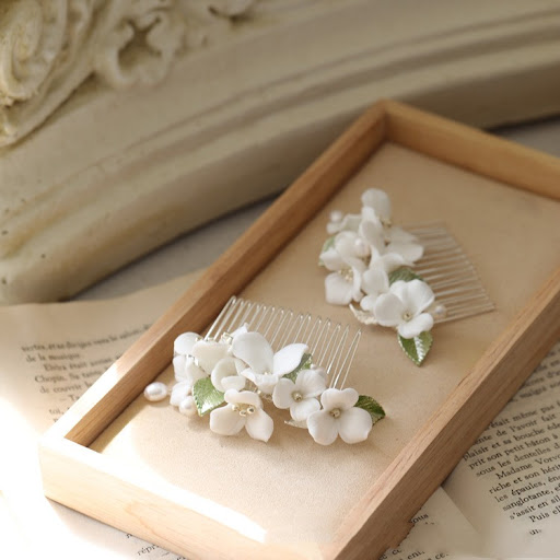 Title 3, Ceramic Flower Hair Comb Bridal Headwear Elegan...
