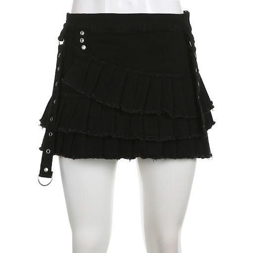 Title 9, Metal Buckle Irregular Pleated Denim Skirt for ...