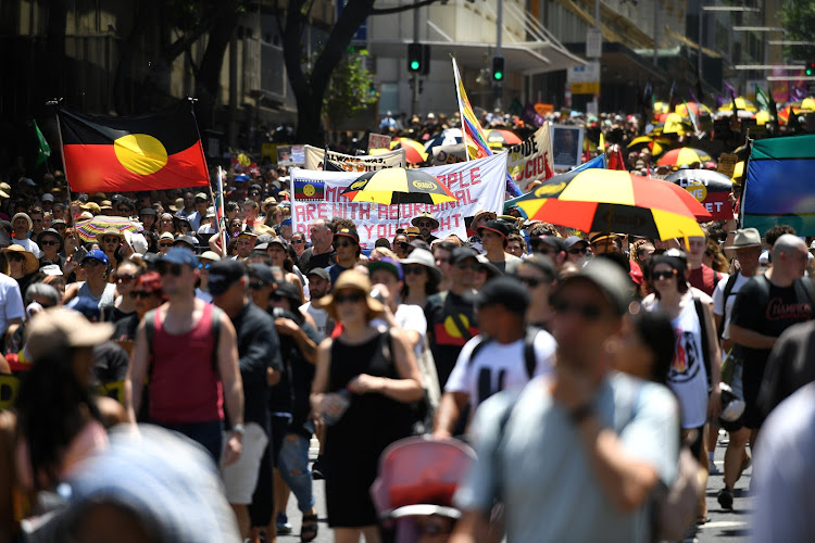 Protestors take part in an Invasion Day Rally in Sydney, Australia, January 26, 2019.