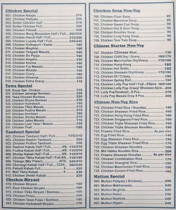 Royal Darbar menu 