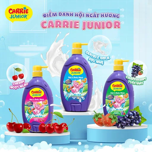 Sữa Tắm Gội Toàn Thân Carrie Junior Hương Grapeberry 280g tặng bông tắm (quà bó kèm - màu ngẫu nhiên)