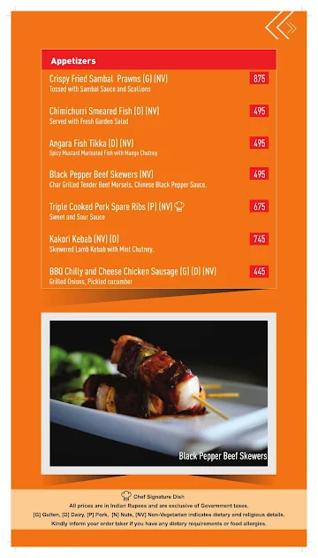 Sky Grill Lounge Bar & Restaurant By Crowne Plaza Kochi menu 