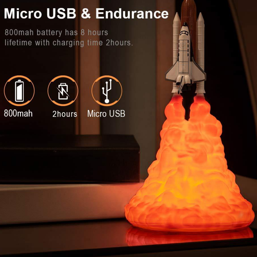 3D štampana Raketa Svemirski šatl Lampa Noćno svetlo. Osvetlite svoju sobu ovom dekorativnom i funkcionalnom lampom. Savršen poklon za decu i odrasle.