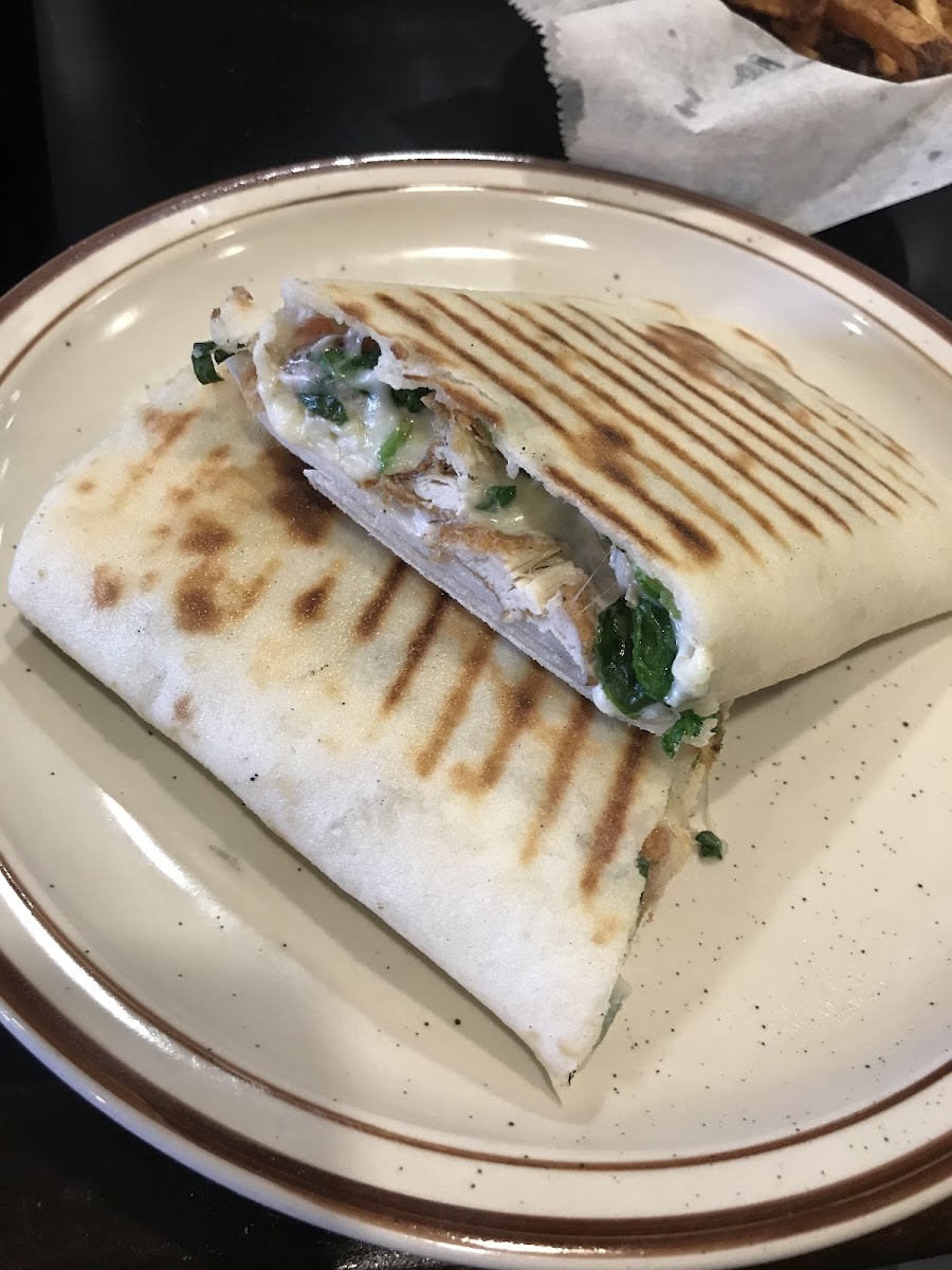 Chicken Finger Wrap (sub spinach for lettuce and ranch for mayo)