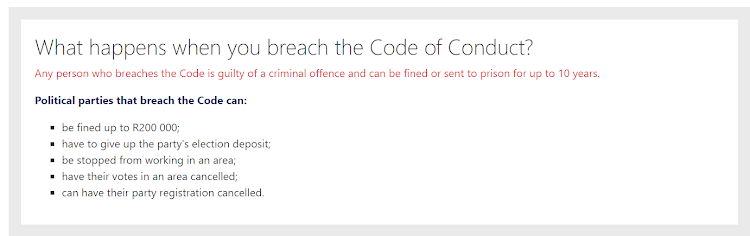 An IEC explainer on what happens when politicians breach the electoral code of conduct.