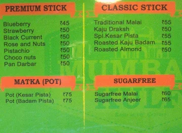 Natural Mumbai Kulfi menu 