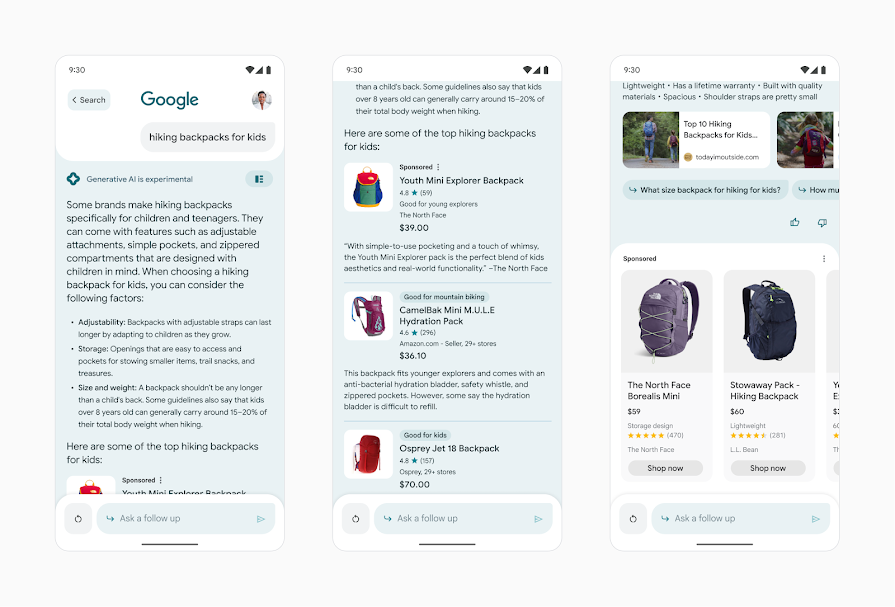 An example of an ad shown in our new Search Generative Experience (SGE)