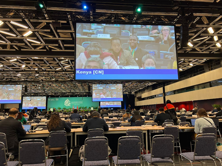 Environment CS Soipan Tuya presents the Kenya statement on Friday at the ongoing 15th Conference of Parties (COP15) to the UN Convention on Biological Diversity talks in Montreal.