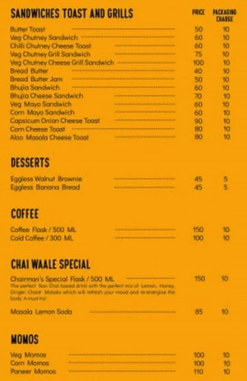 Chai Waale menu 